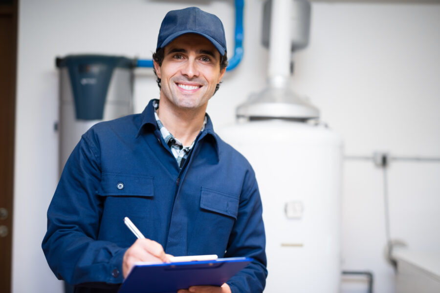 Technician,Servicing,An,Hot-water,Heater